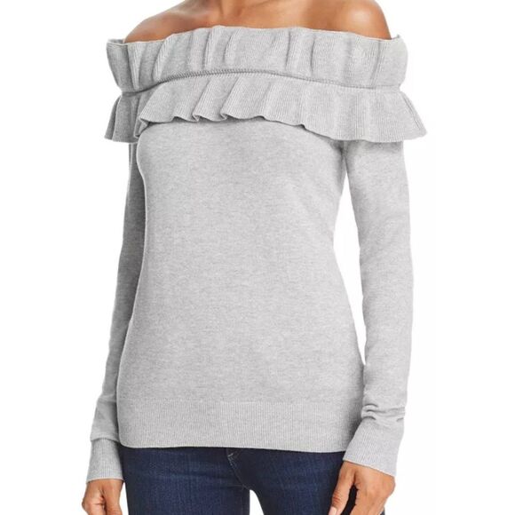 Endless Rose Ruffled Off-the-Shoulder Sweater Gray Size S - Picture 1 of 10
